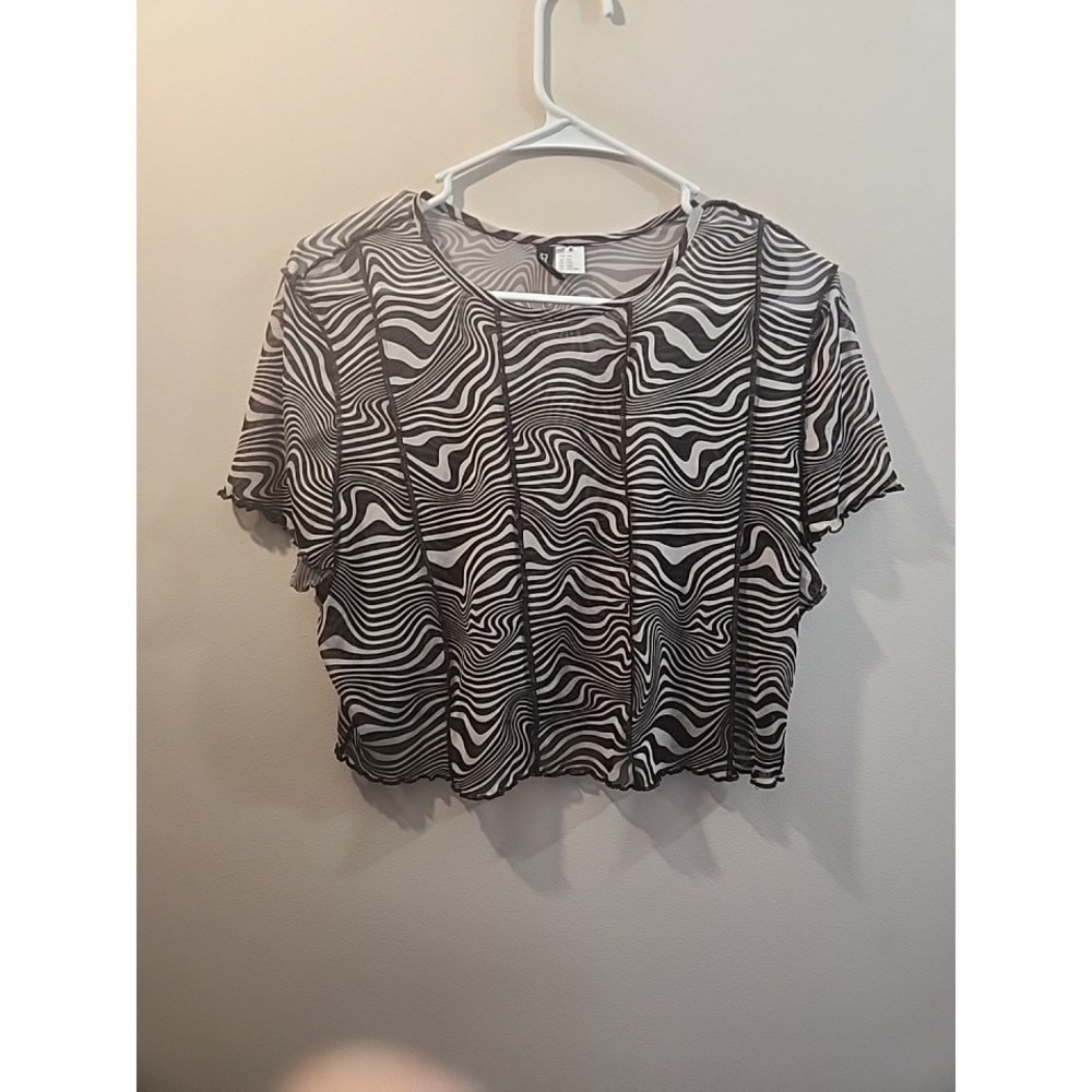 Women Divided‎ Sheer Crop Top Sheer Animal Print brown Ivory size XXL
